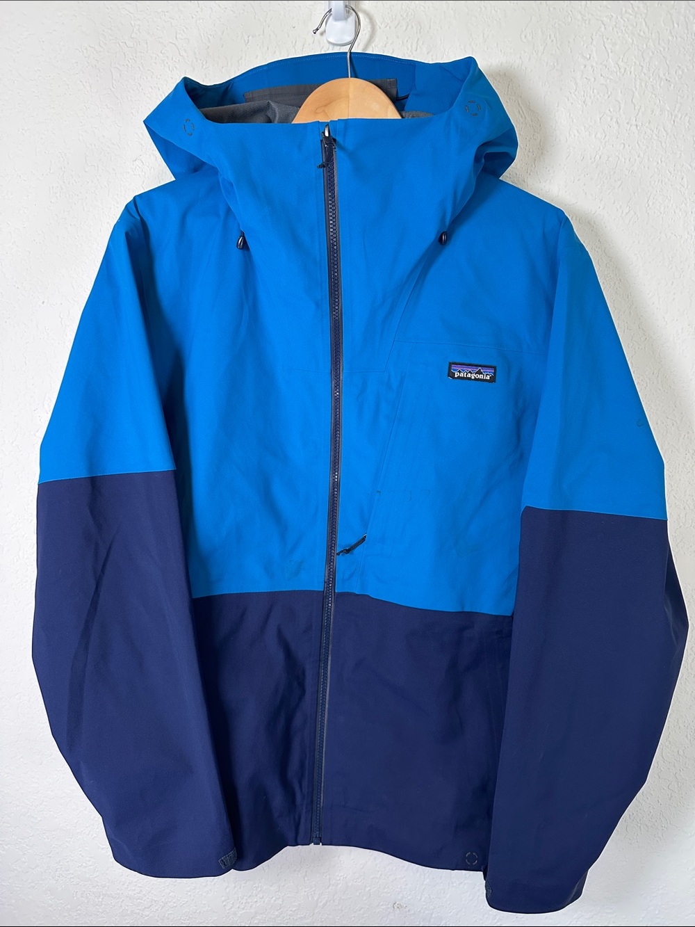 Patagonia Two-Tone Blue Hooded Rain Jacket